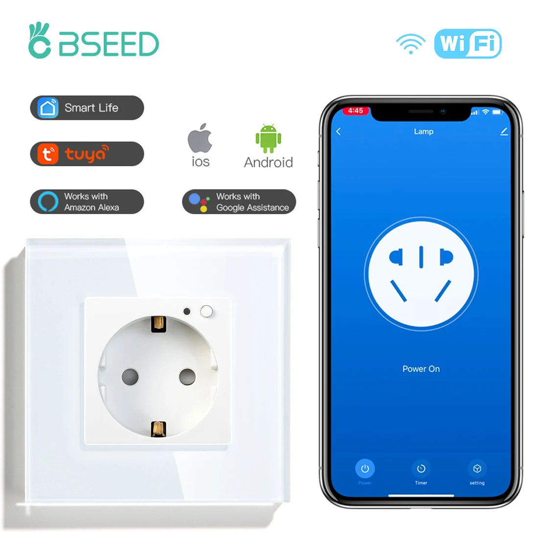 Wall Socket Wifi EU Standard Power Monitor with Google Alexa APP Control