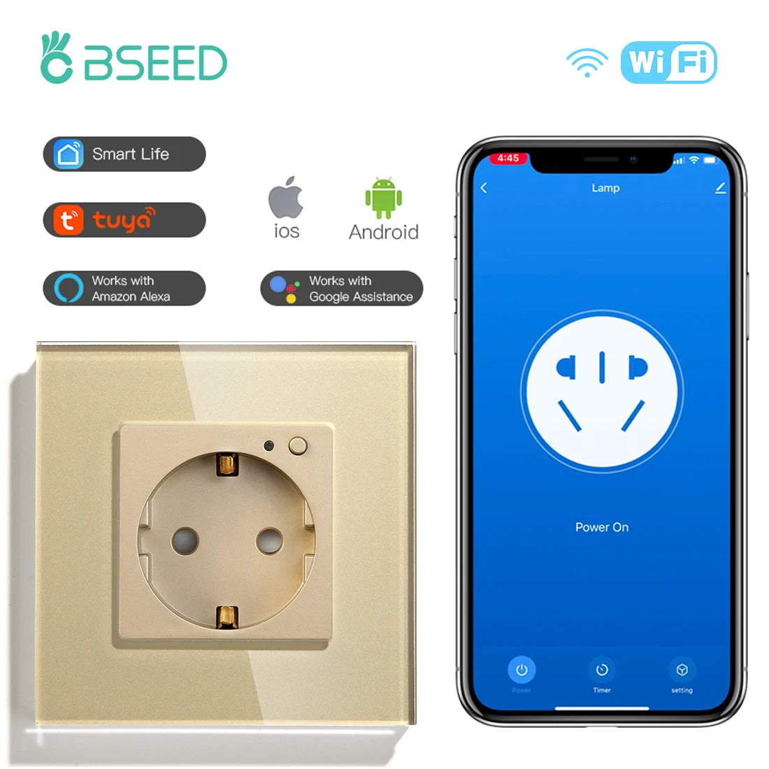 Wall Socket Wifi EU Standard Power Monitor with Google Alexa APP Control