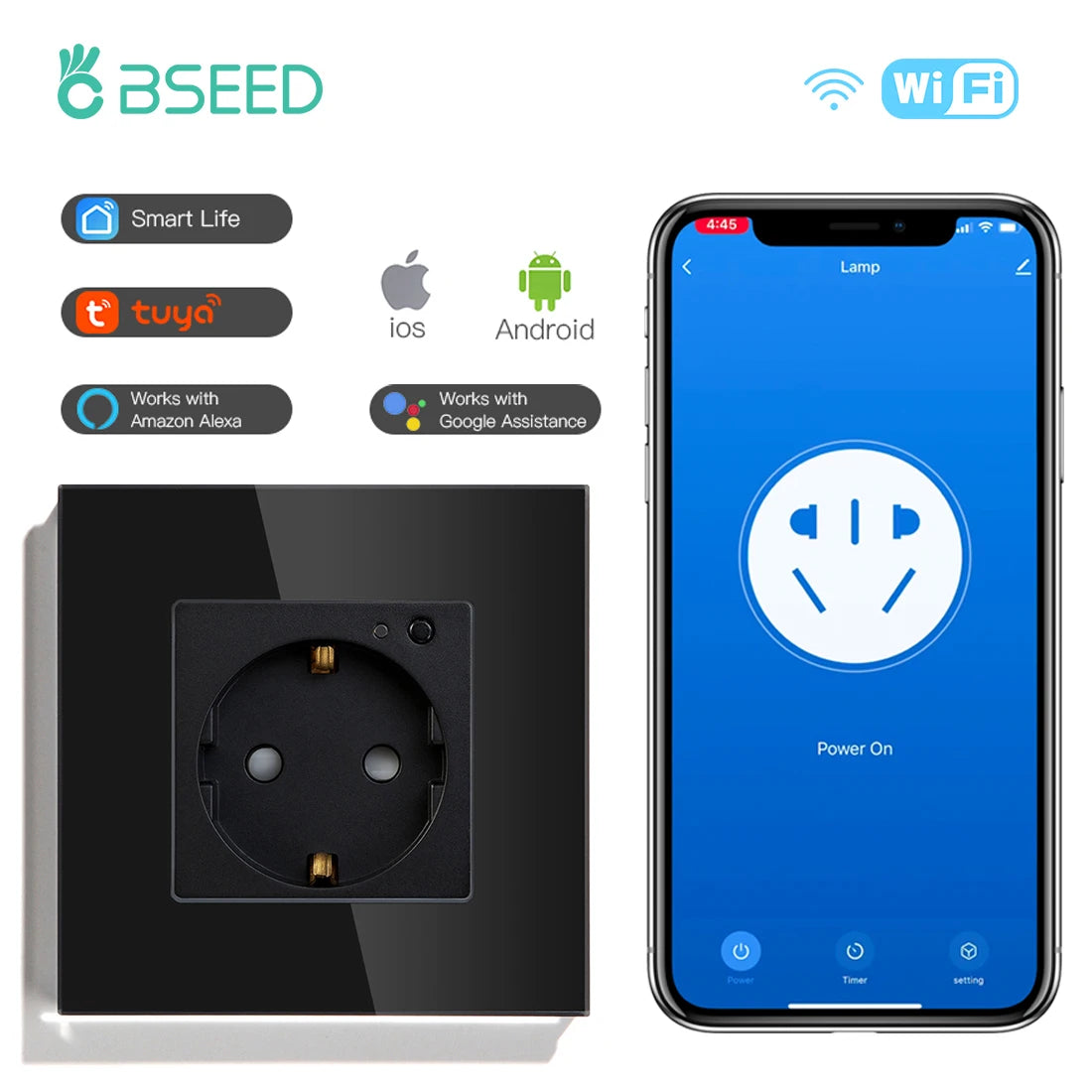 Wall Socket Wifi EU Standard Power Monitor with Google Alexa APP Control