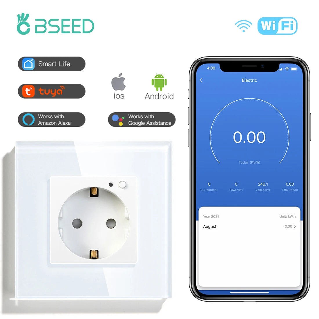 Wall Socket Wifi EU Standard Power Monitor with Google Alexa APP Control