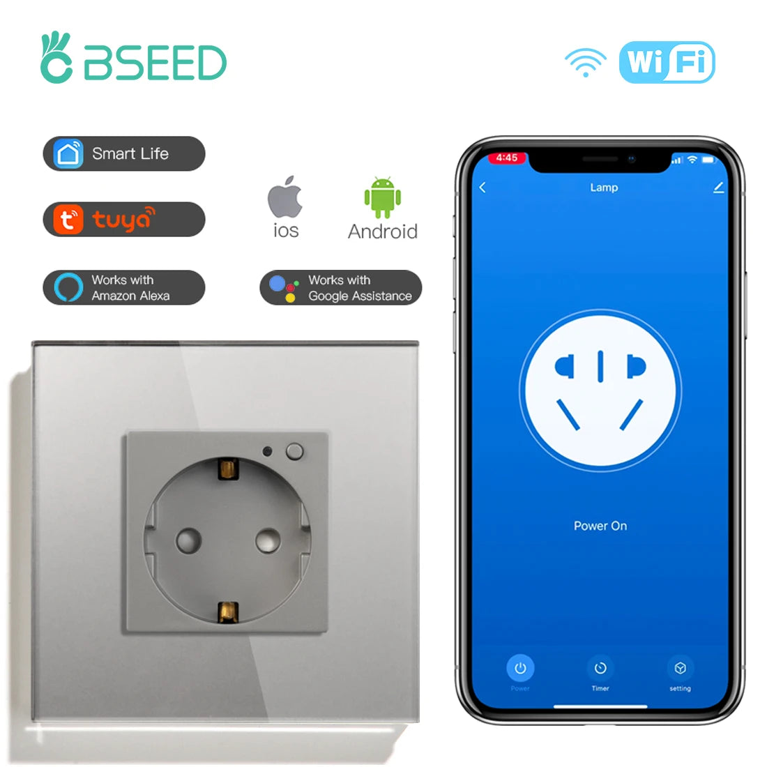 Wall Socket Wifi EU Standard Power Monitor with Google Alexa APP Control