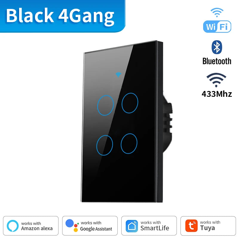 US WiFi+Bluetooth Smart Wall Switch 1/2/3/4 Gang Wire Touch Sensor with Alexa Google Home