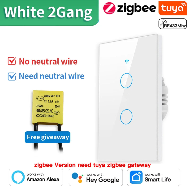 US WiFi+Bluetooth Smart Wall Switch 1/2/3/4 Gang Wire Touch Sensor with Alexa Google Home