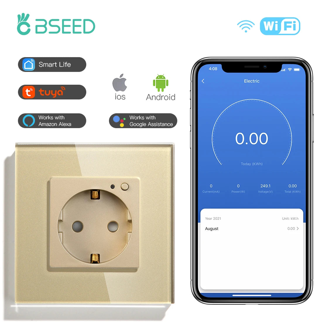 Wall Socket Wifi EU Standard Power Monitor with Google Alexa APP Control