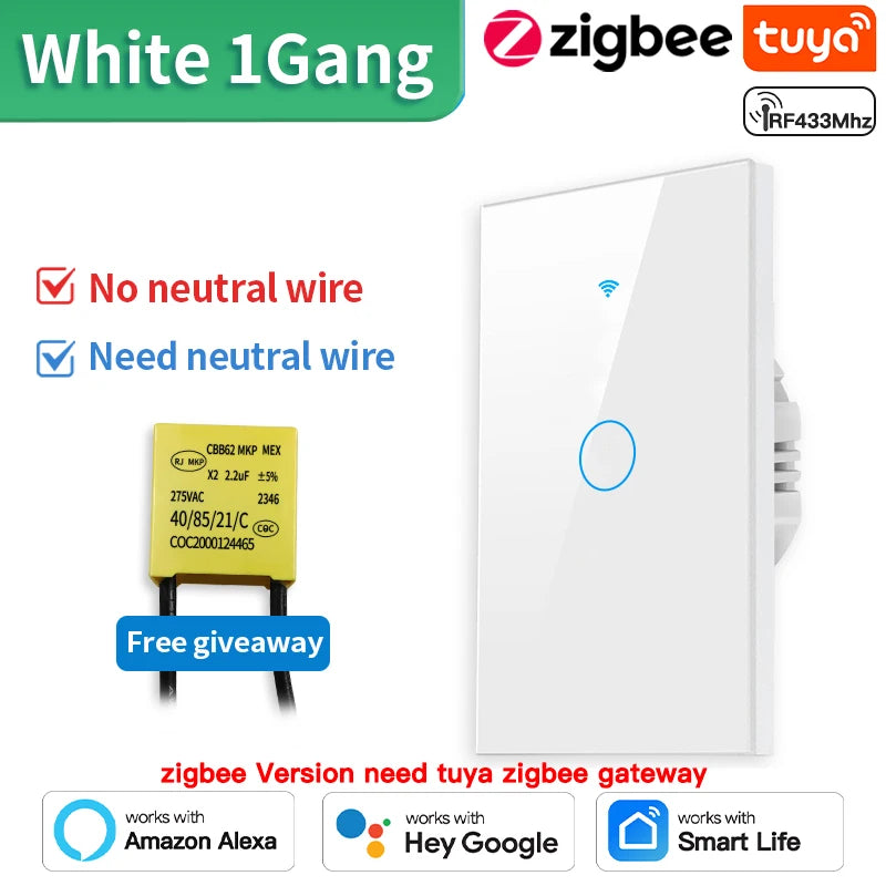 US WiFi+Bluetooth Smart Wall Switch 1/2/3/4 Gang Wire Touch Sensor with Alexa Google Home