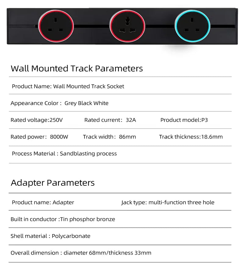 Herepow Movable Track Socket Smart Home Appliances Electronic Plug Adapter UK US EU Standard Outlet Wall Mounted Socket With Usb