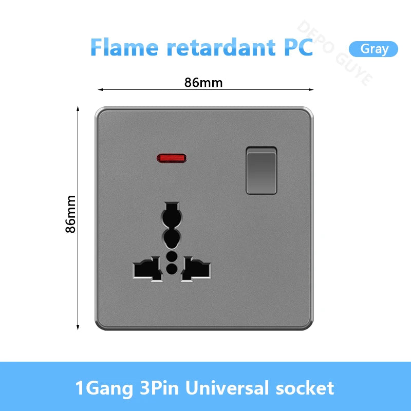 UK 13A with USB Type-c 18W Quick Charge Wall Power socket plug,Universal wall light switch Dual USB Electrical outlet AC110-250V