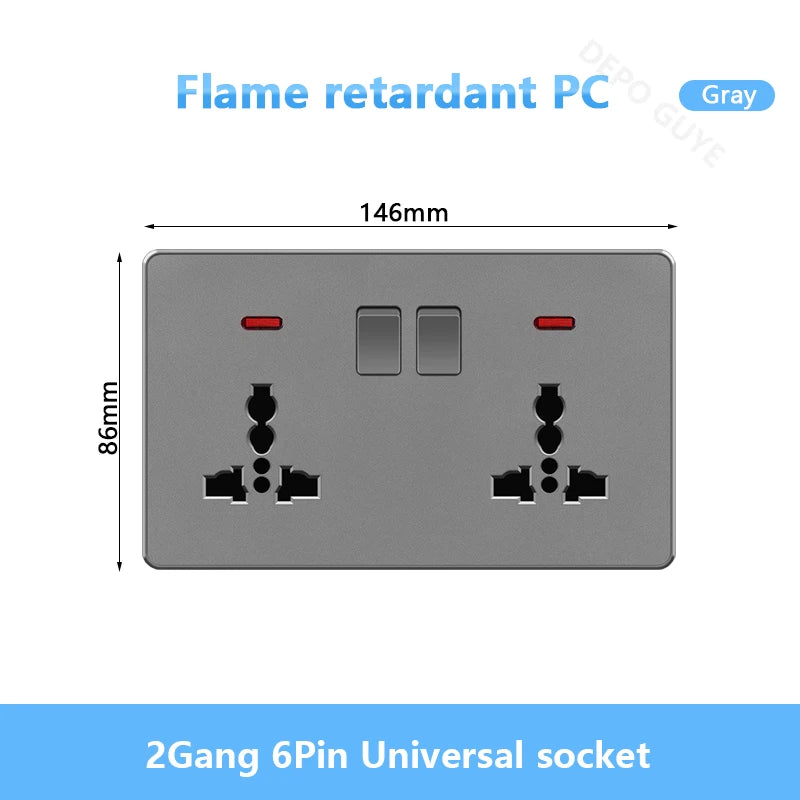 UK 13A with USB Type-c 18W Quick Charge Wall Power socket plug,Universal wall light switch Dual USB Electrical outlet AC110-250V