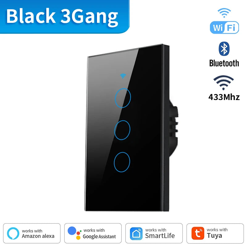 US WiFi+Bluetooth Smart Wall Switch 1/2/3/4 Gang Wire Touch Sensor with Alexa Google Home