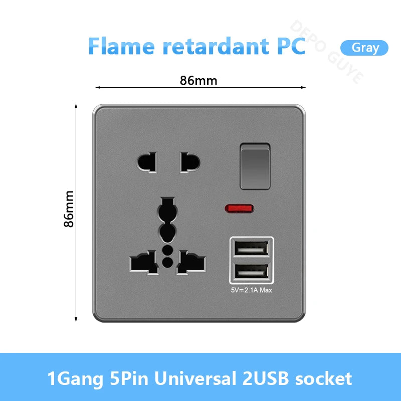 UK 13A with USB Type-c 18W Quick Charge Wall Power socket plug,Universal wall light switch Dual USB Electrical outlet AC110-250V