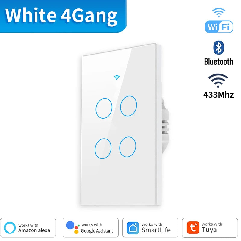 US WiFi+Bluetooth Smart Wall Switch 1/2/3/4 Gang Wire Touch Sensor with Alexa Google Home