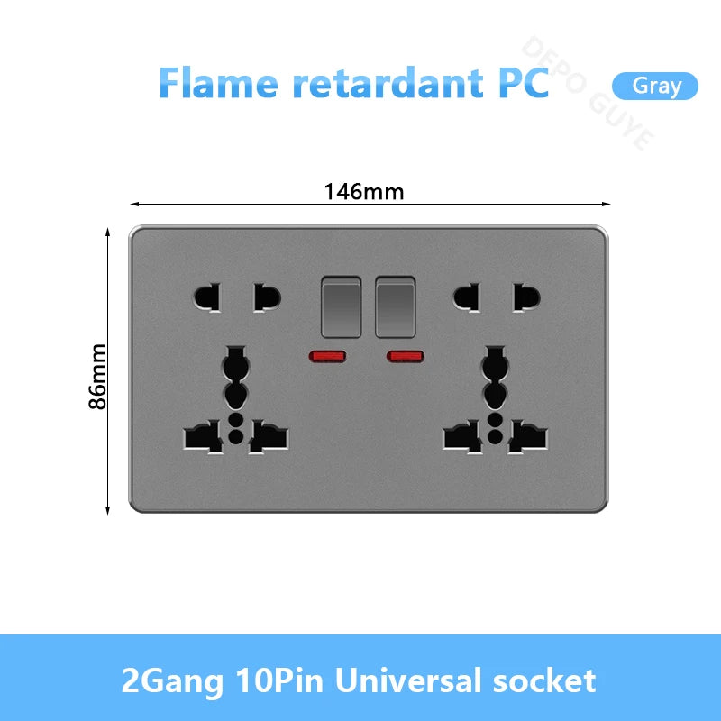 UK 13A with USB Type-c 18W Quick Charge Wall Power socket plug,Universal wall light switch Dual USB Electrical outlet AC110-250V
