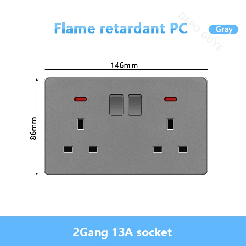 UK 13A with USB Type-c 18W Quick Charge Wall Power socket plug,Universal wall light switch Dual USB Electrical outlet AC110-250V