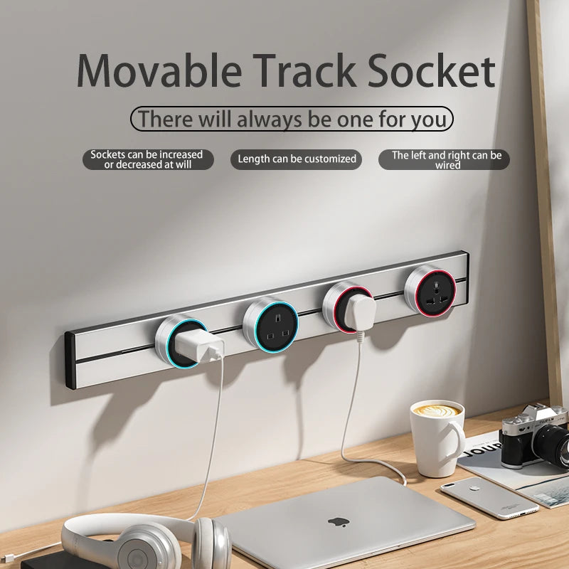 Herepow Movable Track Socket Smart Home Appliances Electronic Plug Adapter UK US EU Standard Outlet Wall Mounted Socket With Usb