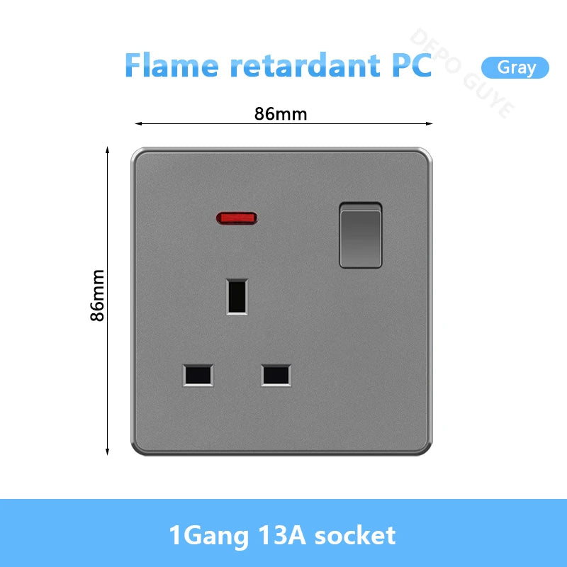 UK 13A with USB Type-c 18W Quick Charge Wall Power socket plug,Universal wall light switch Dual USB Electrical outlet AC110-250V